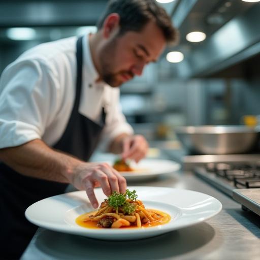 Lo chef mentre finalizza la preparazione di un piatto